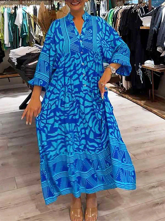 Elka | Women's V-neck Printed Loose Dress